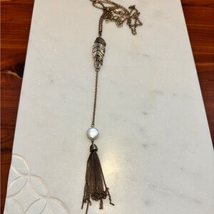 Gold Leaf Pendant Necklace with Tassel